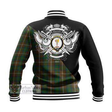 Chisholm Hunting Tartan Baseball Jacket with Family Crest and Military Logo Style