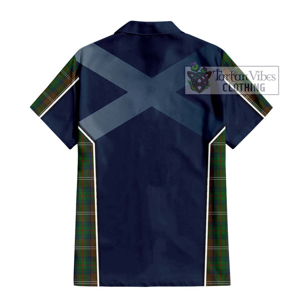 Chisholm Hunting Tartan Short Sleeve Button Shirt with Family Crest and Lion Rampant Vibes Sport Style - Tartan Vibes Clothing