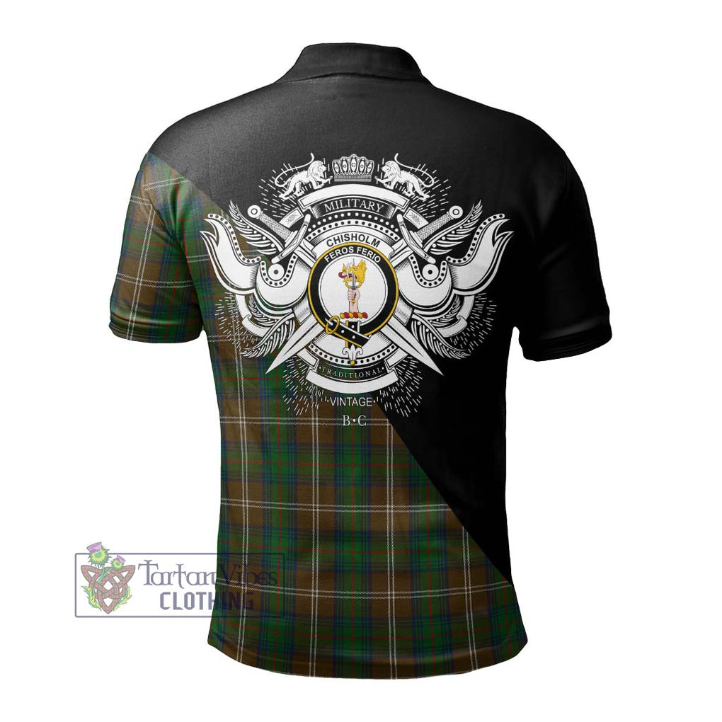 Chisholm Hunting Tartan Polo Shirt with Family Crest and Military Logo Style - Tartanvibesclothing Shop