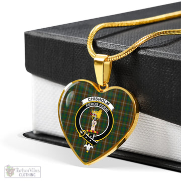 Chisholm Hunting Tartan Heart Necklace with Family Crest