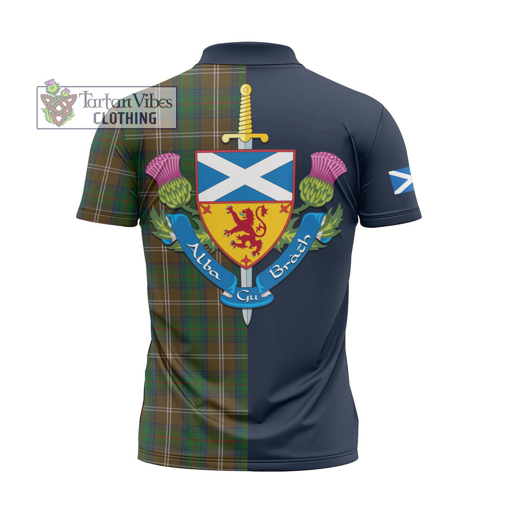 Tartan Vibes Clothing Chisholm Hunting Tartan Zipper Polo Shirt with Scottish Lion Royal Arm Half Style