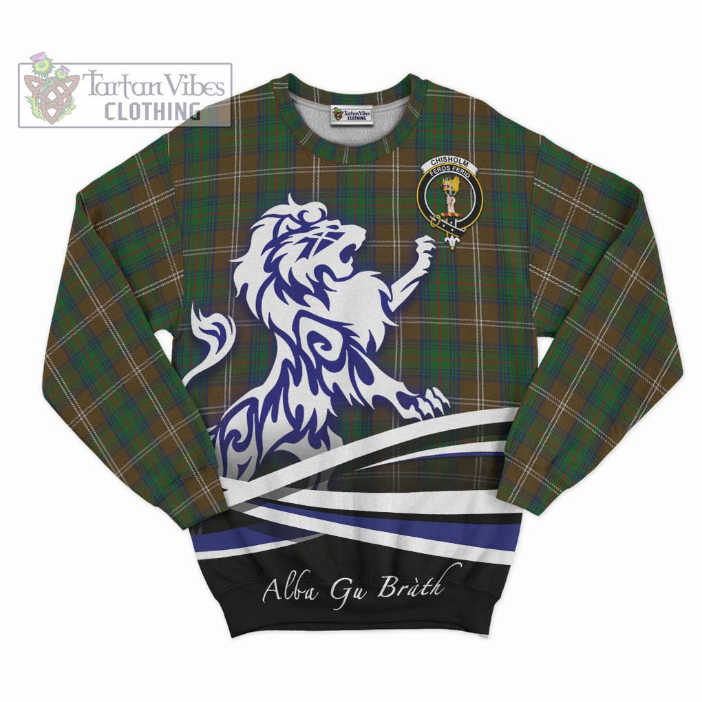 Chisholm Hunting Tartan Sweatshirt with Alba Gu Brath Regal Lion Emblem - Tartanvibesclothing Shop