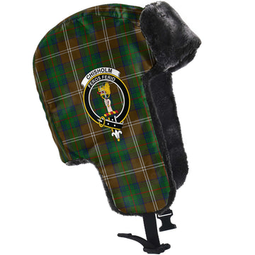 Chisholm Hunting Tartan Winter Trapper Hat with Family Crest