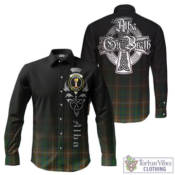 Chisholm Hunting Tartan Long Sleeve Button Up Featuring Alba Gu Brath Family Crest Celtic Inspired