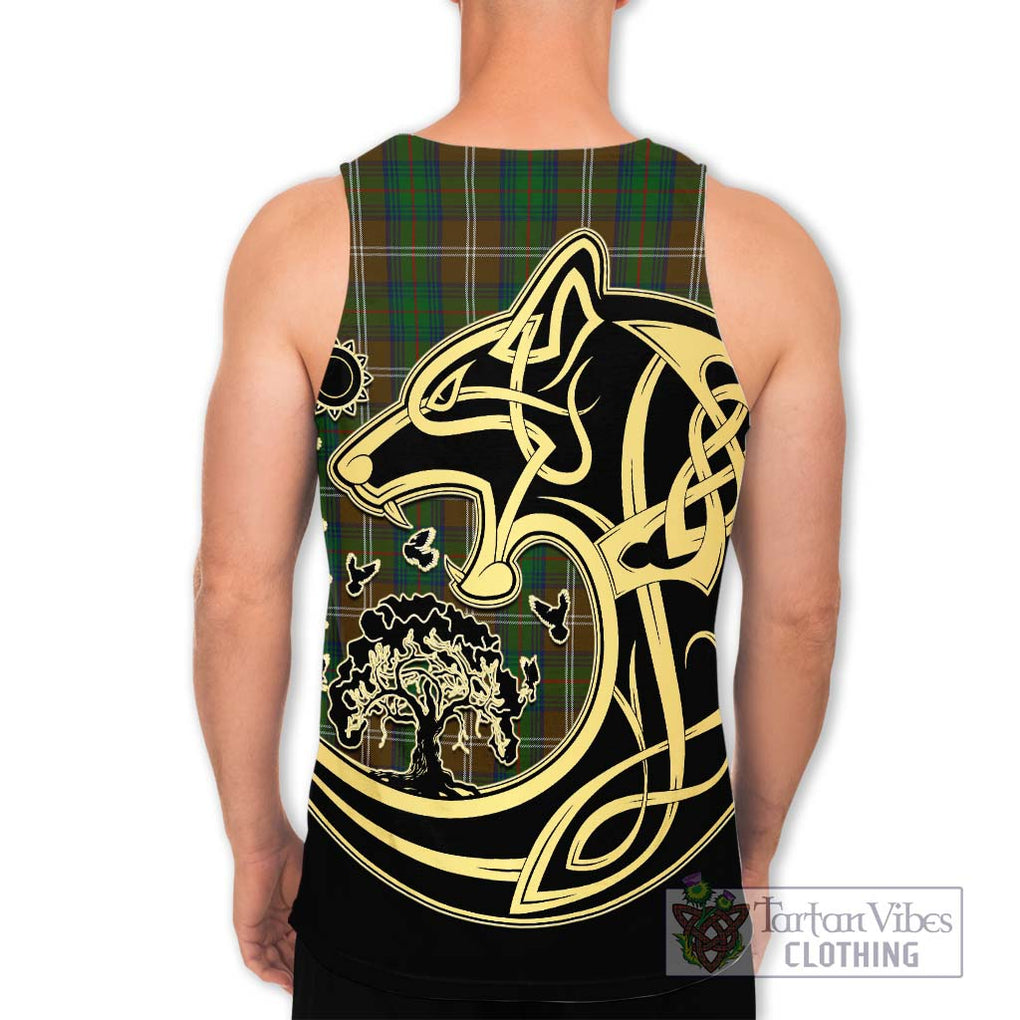 Chisholm Hunting Tartan Men's Tank Top with Family Crest Celtic Wolf Style - Tartan Vibes Clothing