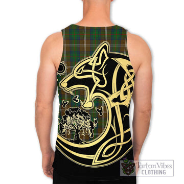 Chisholm Hunting Tartan Men's Tank Top with Family Crest Celtic Wolf Style