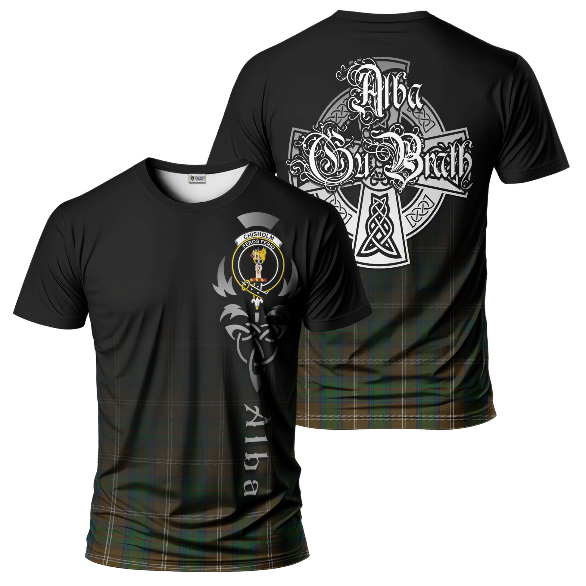 Tartan Vibes Clothing Chisholm Hunting Tartan T-Shirt Featuring Alba Gu Brath Family Crest Celtic Inspired