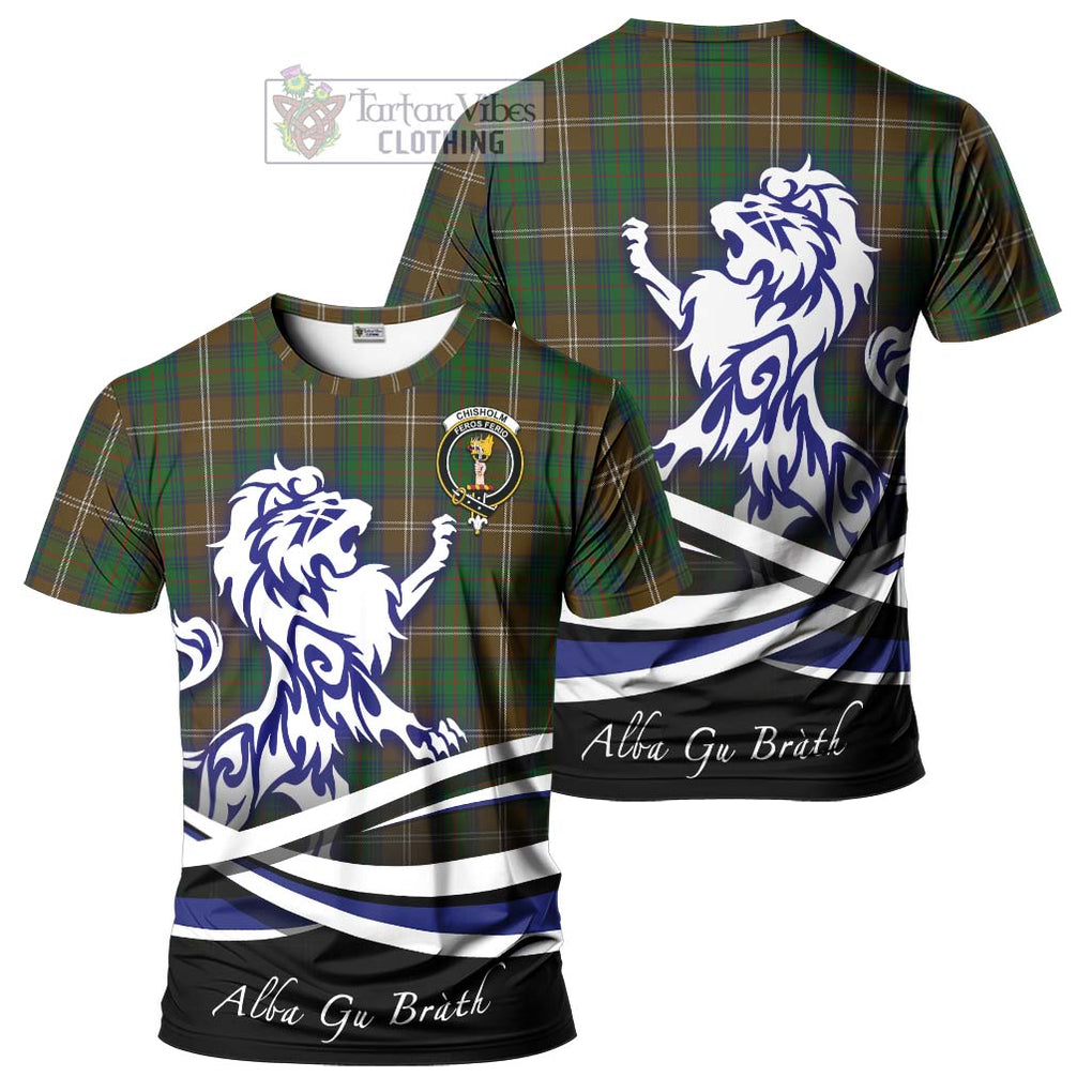 Tartan Vibes Clothing Chisholm Hunting Tartan Cotton T-shirt with Alba Gu Brath Regal Lion Emblem