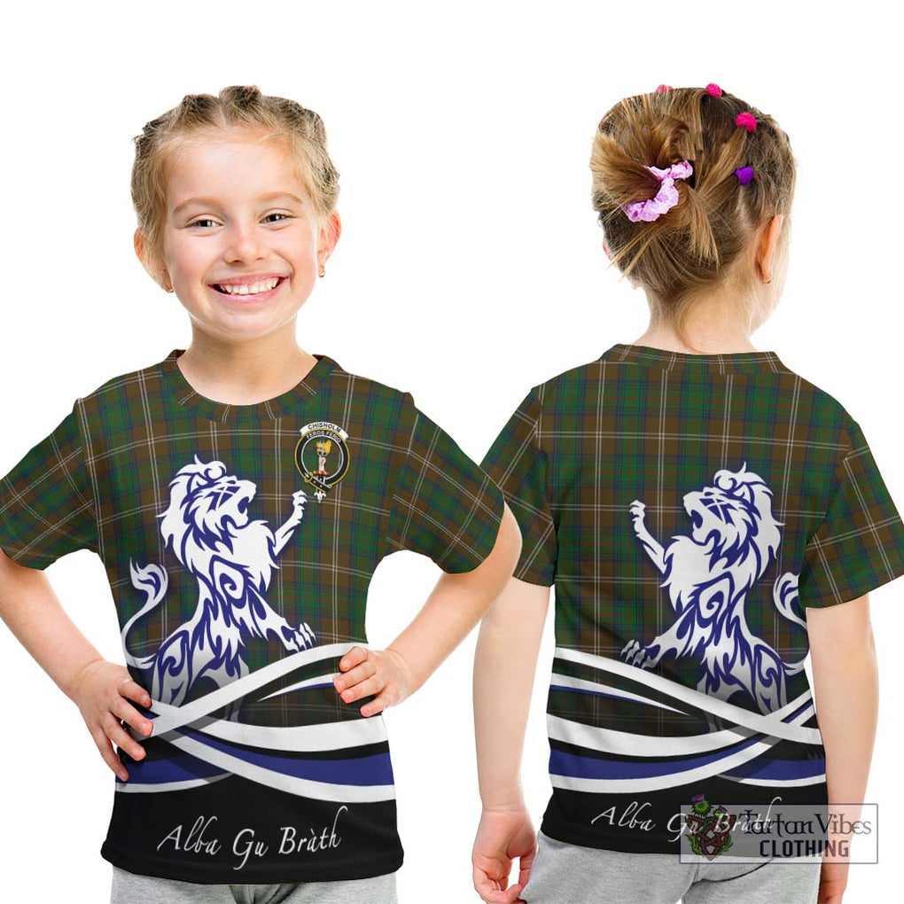 Chisholm Hunting Tartan Kid T-Shirt with Alba Gu Brath Regal Lion Emblem - Tartanvibesclothing Shop