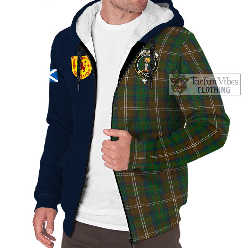 Tartan Vibes Clothing Chisholm Hunting Tartan Sherpa Hoodie with Scottish Lion Royal Arm Half Style