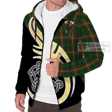 Chisholm Hunting Tartan Sherpa Hoodie with Family Crest and Celtic Symbol Style