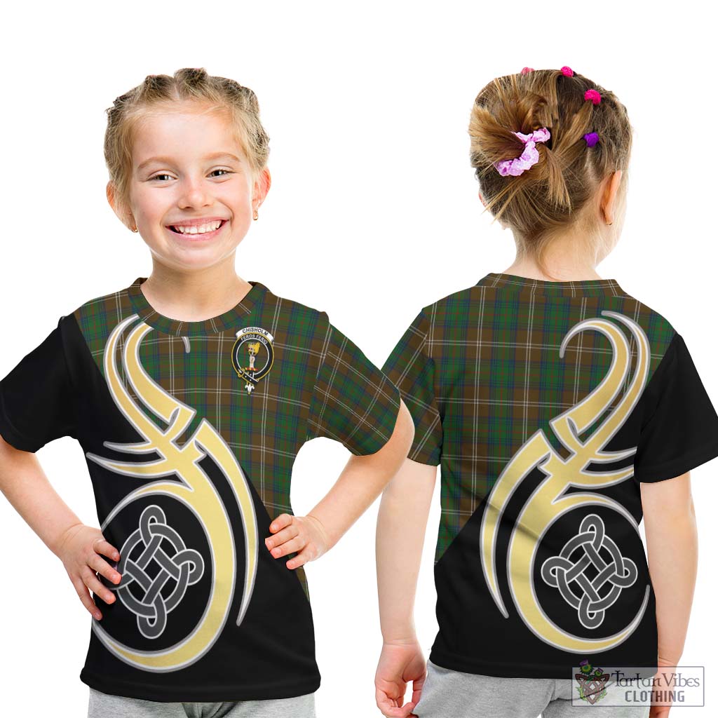 Chisholm Hunting Tartan Kid T-Shirt with Family Crest and Celtic Symbol Style - Tartan Vibes Clothing