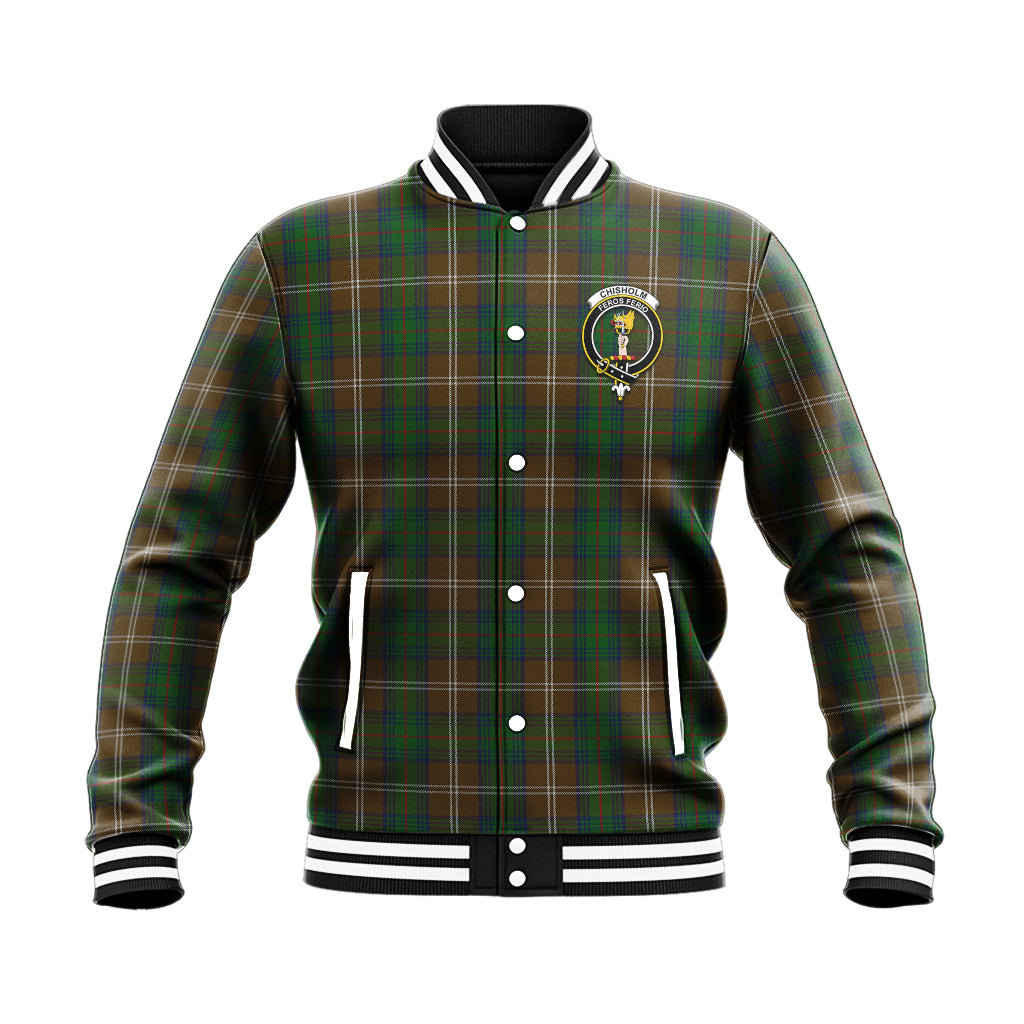 Chisholm Hunting Tartan Baseball Jacket with Family Crest - Tartan Vibes Clothing