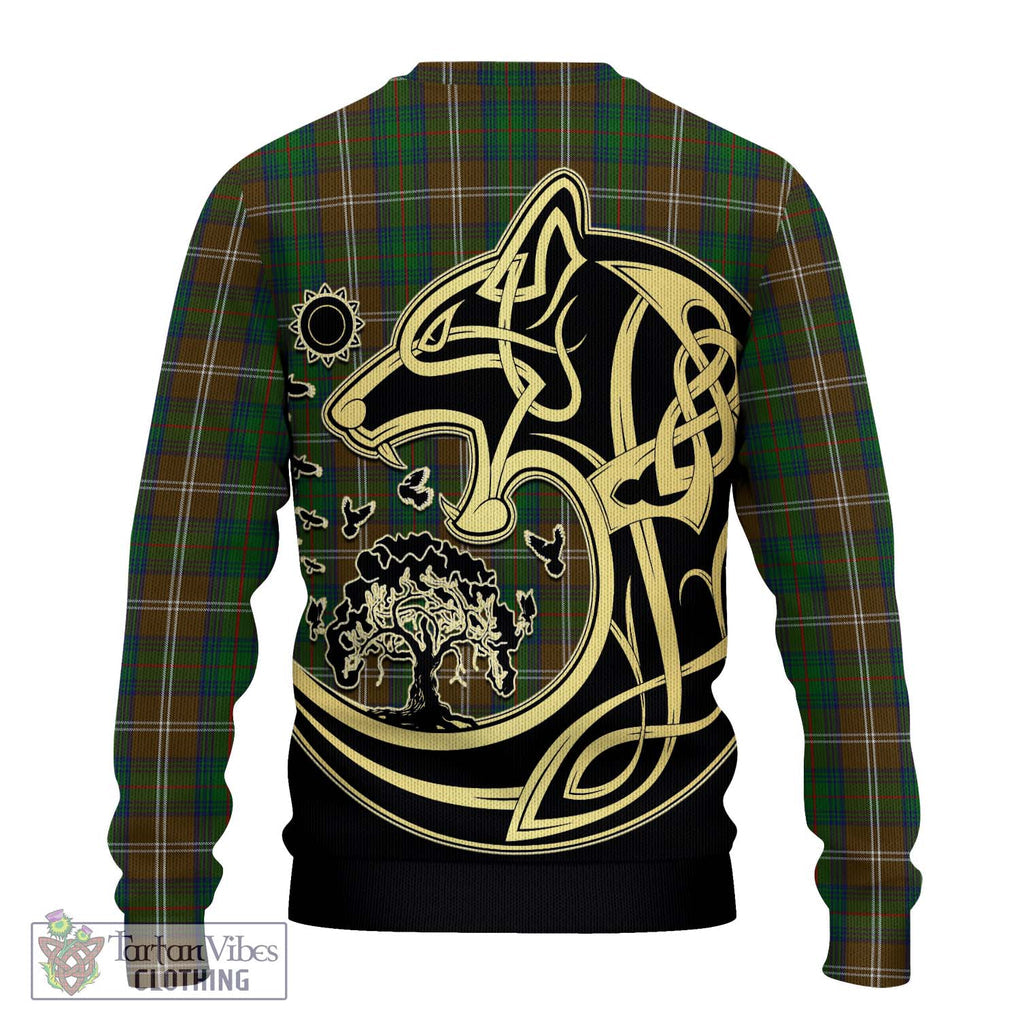 Chisholm Hunting Tartan Knitted Sweater with Family Crest Celtic Wolf Style - Tartan Vibes Clothing