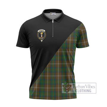 Chisholm Hunting Tartan Zipper Polo Shirt with Family Crest and Military Logo Style