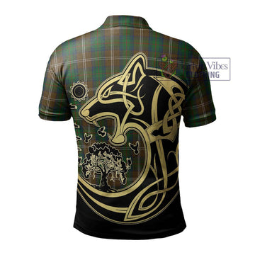 Chisholm Hunting Tartan Polo Shirt with Family Crest Celtic Wolf Style