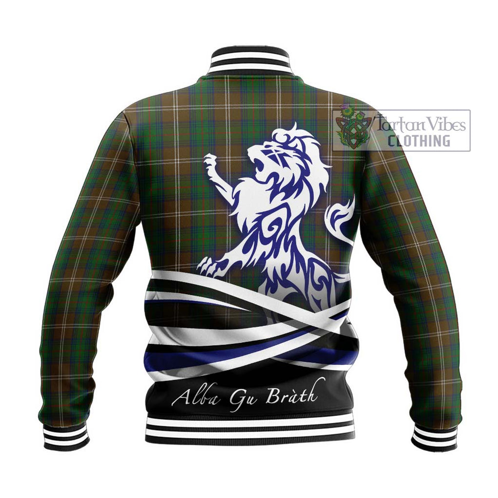 Chisholm Hunting Tartan Baseball Jacket with Alba Gu Brath Regal Lion Emblem - Tartanvibesclothing Shop