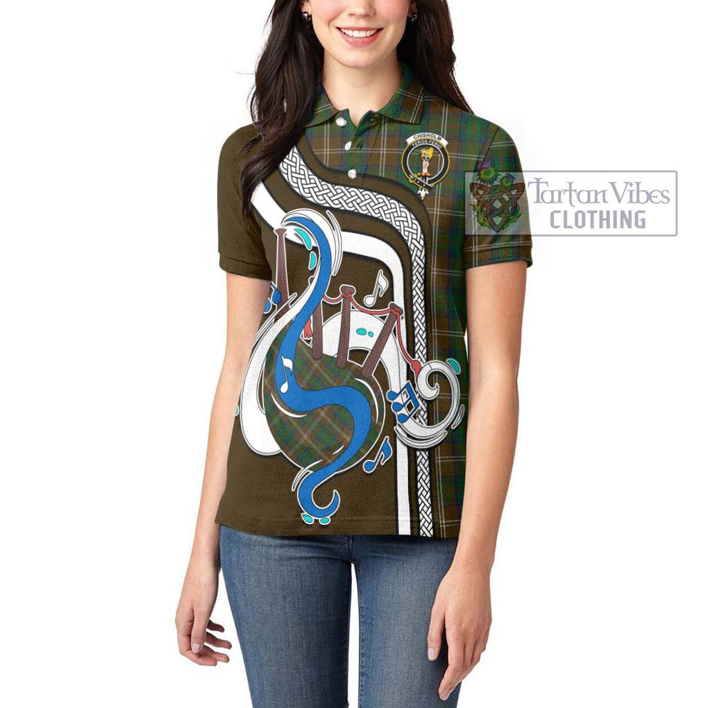 Chisholm Hunting Tartan Women's Polo Shirt with Epic Bagpipe Style - Tartanvibesclothing Shop