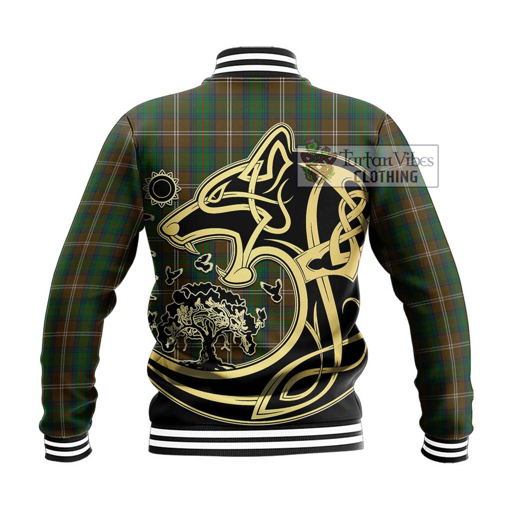 Chisholm Hunting Tartan Baseball Jacket with Family Crest Celtic Wolf Style - Tartan Vibes Clothing