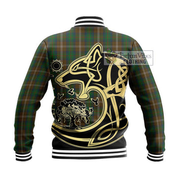 Chisholm Hunting Tartan Baseball Jacket with Family Crest Celtic Wolf Style