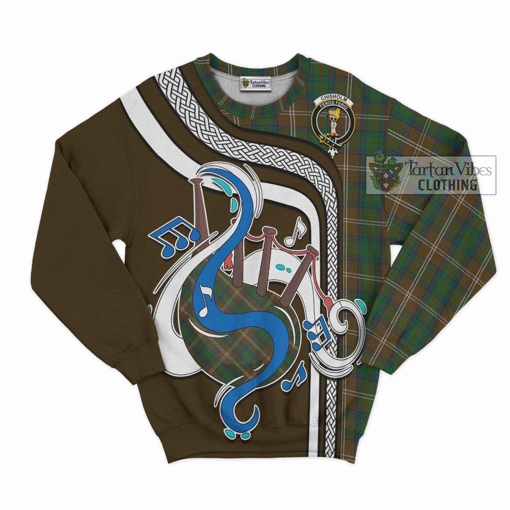 Chisholm Hunting Tartan Sweatshirt with Epic Bagpipe Style - Tartanvibesclothing Shop