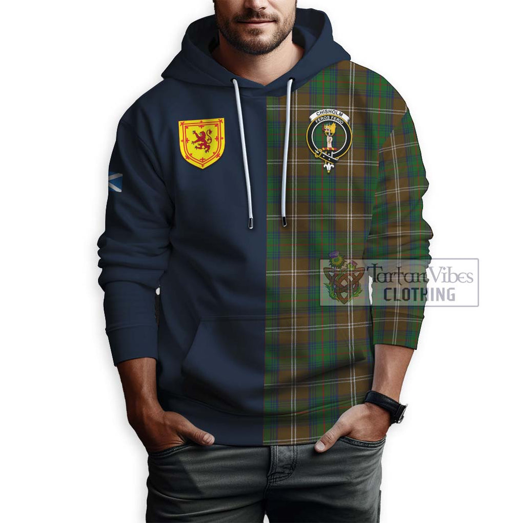 Tartan Vibes Clothing Chisholm Hunting Tartan Hoodie with Scottish Lion Royal Arm Half Style