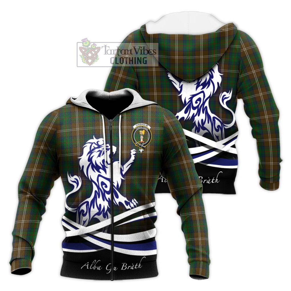 Chisholm Hunting Tartan Knitted Hoodie with Alba Gu Brath Regal Lion Emblem Unisex Knitted Zip Hoodie - Tartanvibesclothing Shop