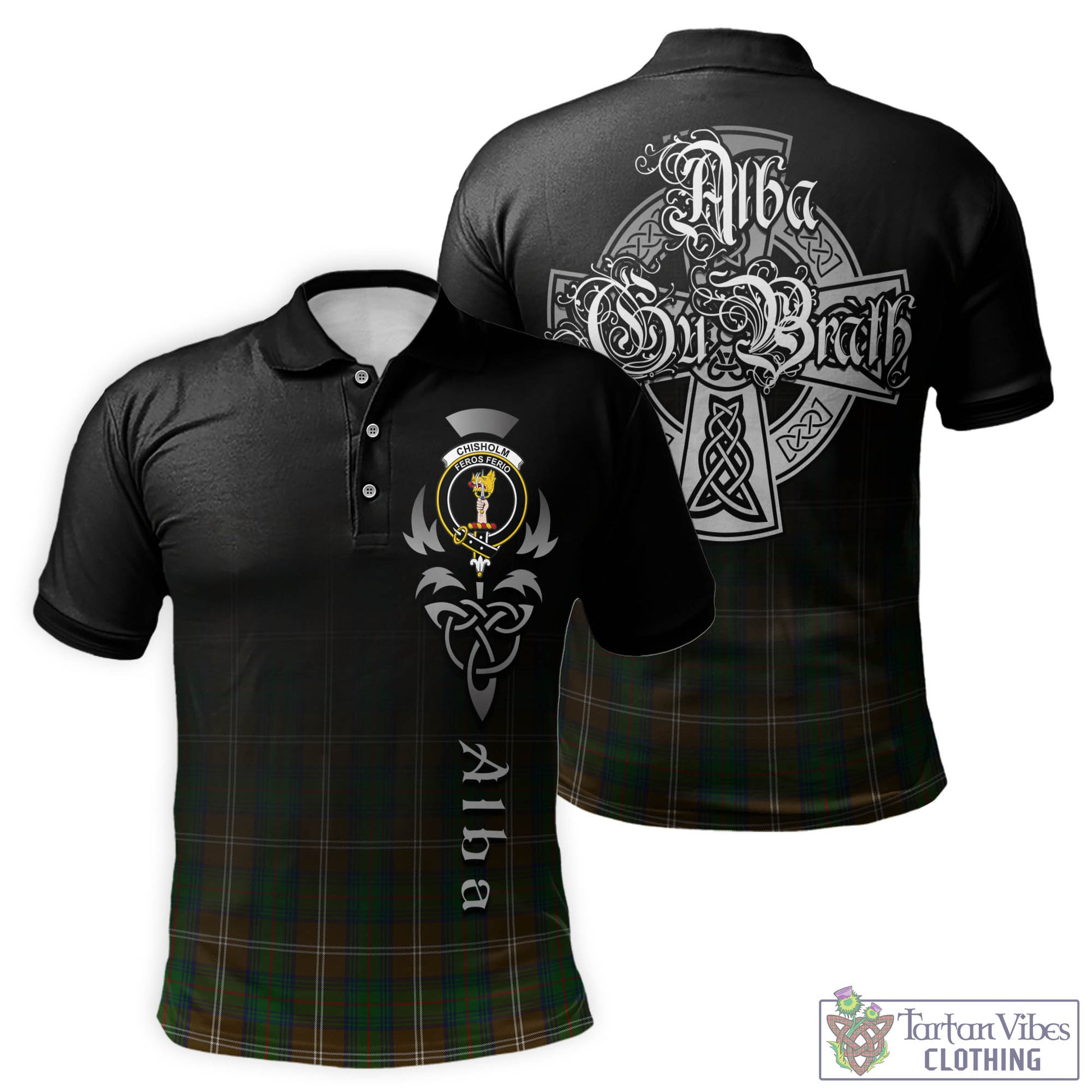 Tartan Vibes Clothing Chisholm Hunting Tartan Polo Shirt Featuring Alba Gu Brath Family Crest Celtic Inspired