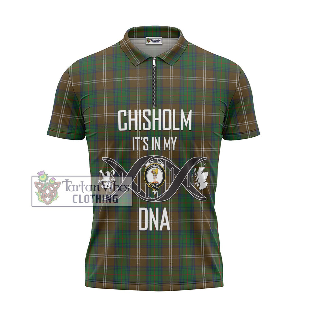 Chisholm Hunting Tartan Zipper Polo Shirt with Family Crest DNA In Me Style - Tartanvibesclothing Shop