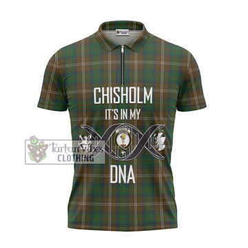 Chisholm Hunting Tartan Zipper Polo Shirt with Family Crest DNA In Me Style