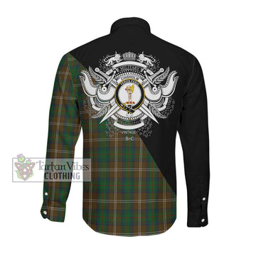 Chisholm Hunting Tartan Long Sleeve Button Shirt with Family Crest and Military Logo Style