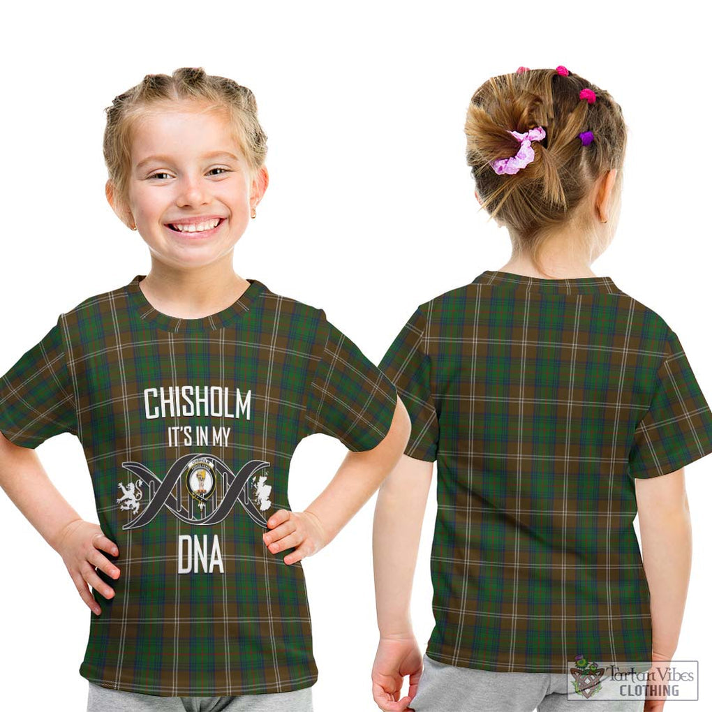 Chisholm Hunting Tartan Kid T-Shirt with Family Crest DNA In Me Style - Tartanvibesclothing Shop