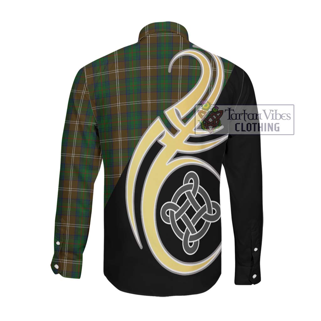 Chisholm Hunting Tartan Long Sleeve Button Shirt with Family Crest and Celtic Symbol Style Men's Shirt - Tartan Vibes Clothing