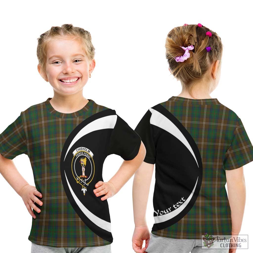 Chisholm Hunting Tartan Kid T-Shirt with Family Crest Circle Style - Tartan Vibes Clothing