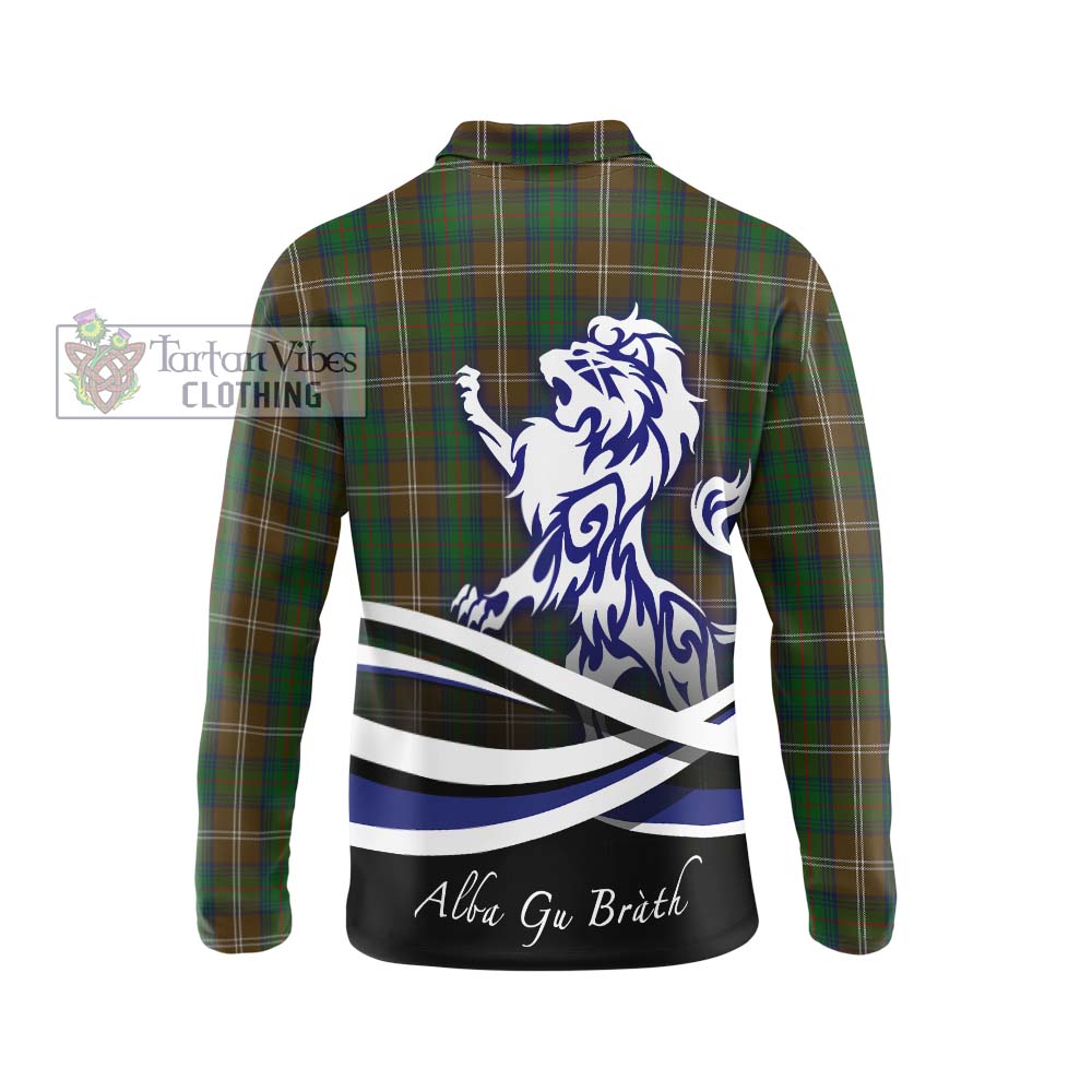 Chisholm Hunting Tartan Long Sleeve Polo Shirt with Alba Gu Brath Regal Lion Emblem - Tartanvibesclothing Shop