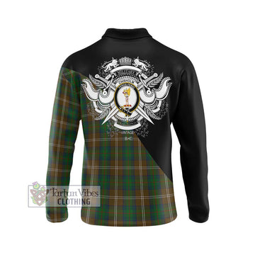 Chisholm Hunting Tartan Long Sleeve Polo Shirt with Family Crest and Military Logo Style