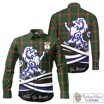 Chisholm Hunting Tartan Long Sleeve Button Up Shirt with Alba Gu Brath Regal Lion Emblem