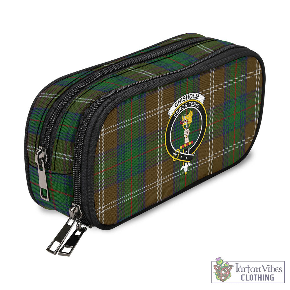 Tartan Vibes Clothing Chisholm Hunting Tartan Pen and Pencil Case with Family Crest