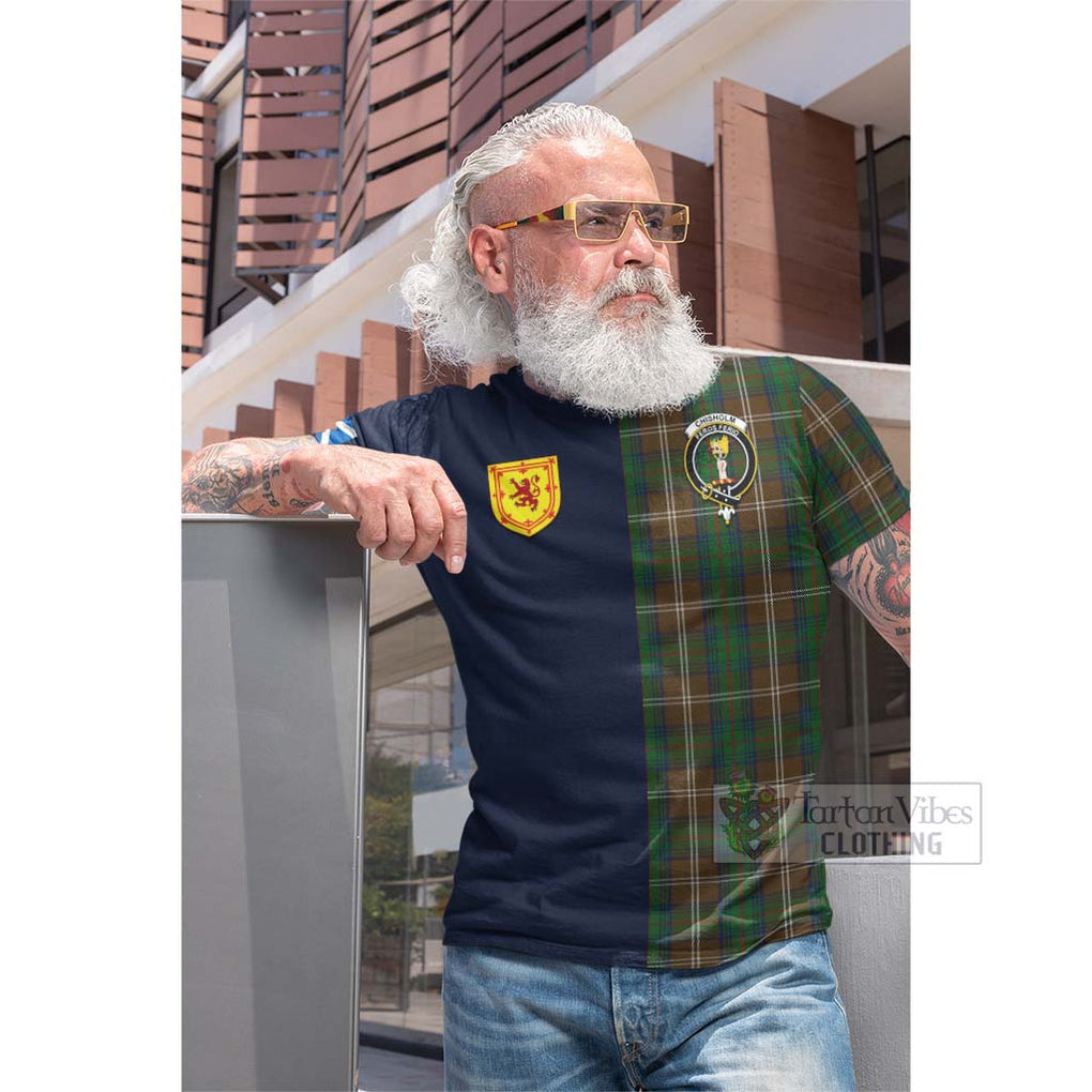 Tartan Vibes Clothing Chisholm Hunting Tartan Cotton T-shirt with Scottish Lion Royal Arm Half Style