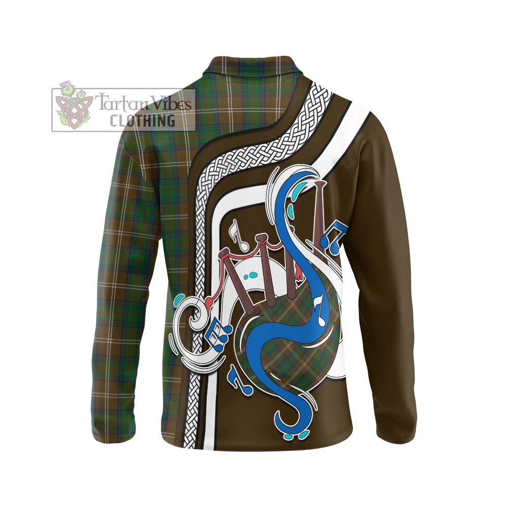 Tartan Vibes Clothing Chisholm Hunting Tartan Long Sleeve Polo Shirt with Epic Bagpipe Style