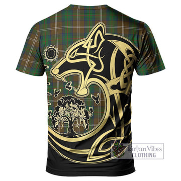 Chisholm Hunting Tartan T-Shirt with Family Crest Celtic Wolf Style