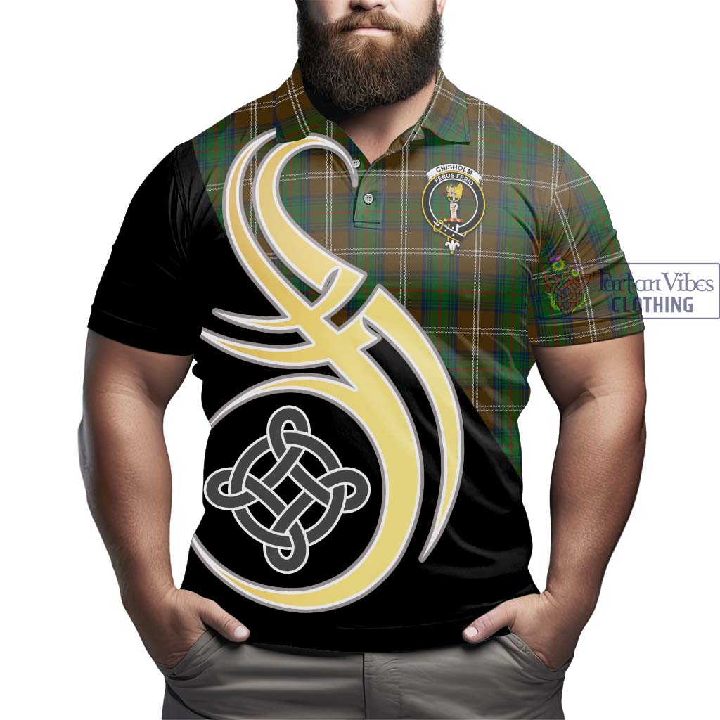 Chisholm Hunting Tartan Polo Shirt with Family Crest and Celtic Symbol Style - Tartan Vibes Clothing