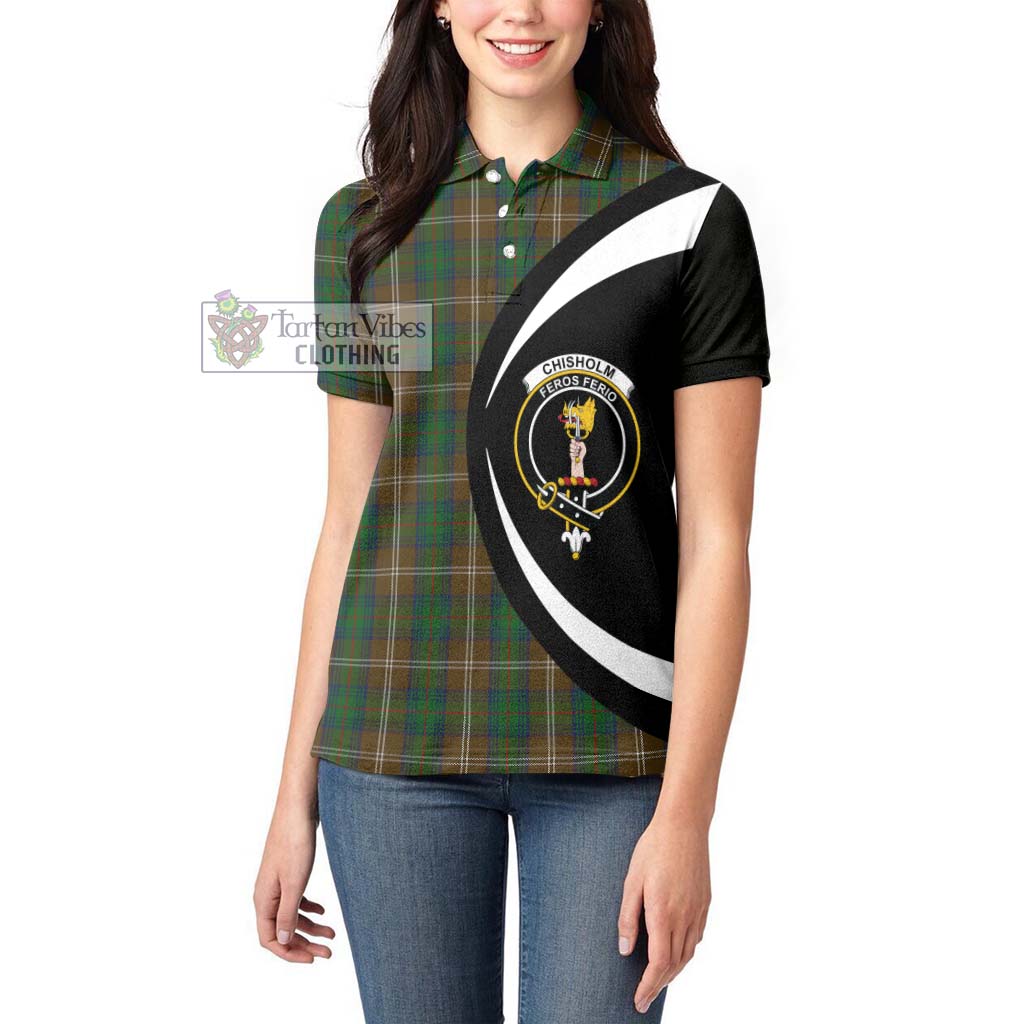 Chisholm Hunting Tartan Women's Polo Shirt with Family Crest Circle Style - Tartan Vibes Clothing