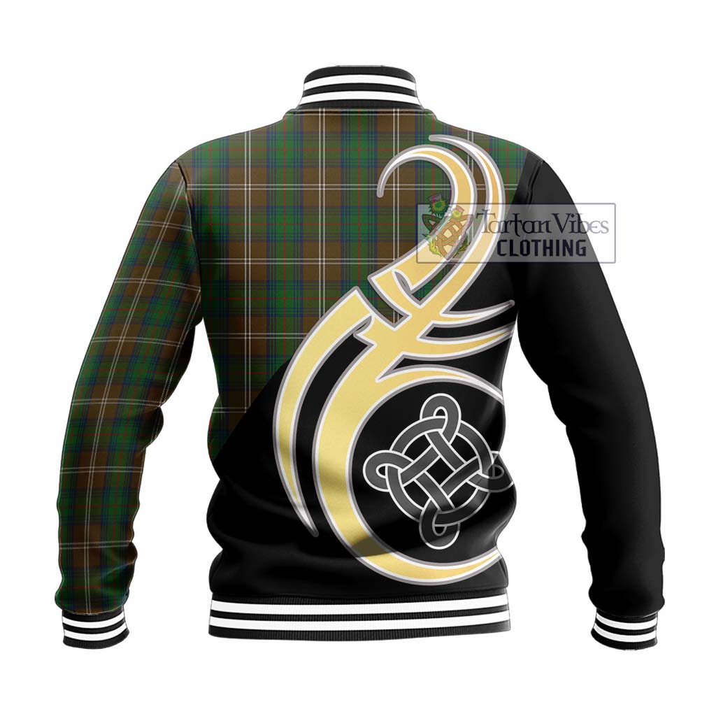 Chisholm Hunting Tartan Baseball Jacket with Family Crest and Celtic Symbol Style - Tartan Vibes Clothing