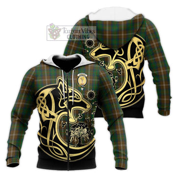 Chisholm Hunting Tartan Knitted Hoodie with Family Crest Celtic Wolf Style