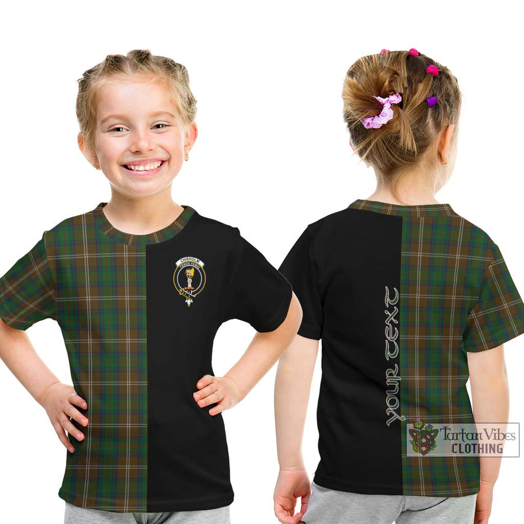 Chisholm Hunting Tartan Kid T-Shirt with Family Crest and Half Of Me Style - Tartanvibesclothing Shop