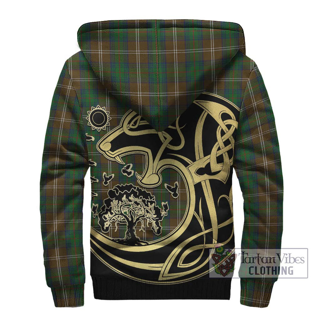 Chisholm Hunting Tartan Sherpa Hoodie with Family Crest Celtic Wolf Style - Tartan Vibes Clothing