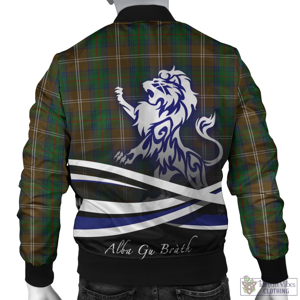 Tartan Vibes Clothing Chisholm Hunting Tartan Bomber Jacket with Alba Gu Brath Regal Lion Emblem