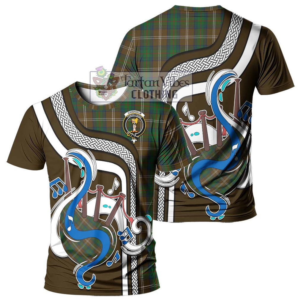 Chisholm Hunting Tartan T-Shirt with Epic Bagpipe Style - Tartanvibesclothing Shop