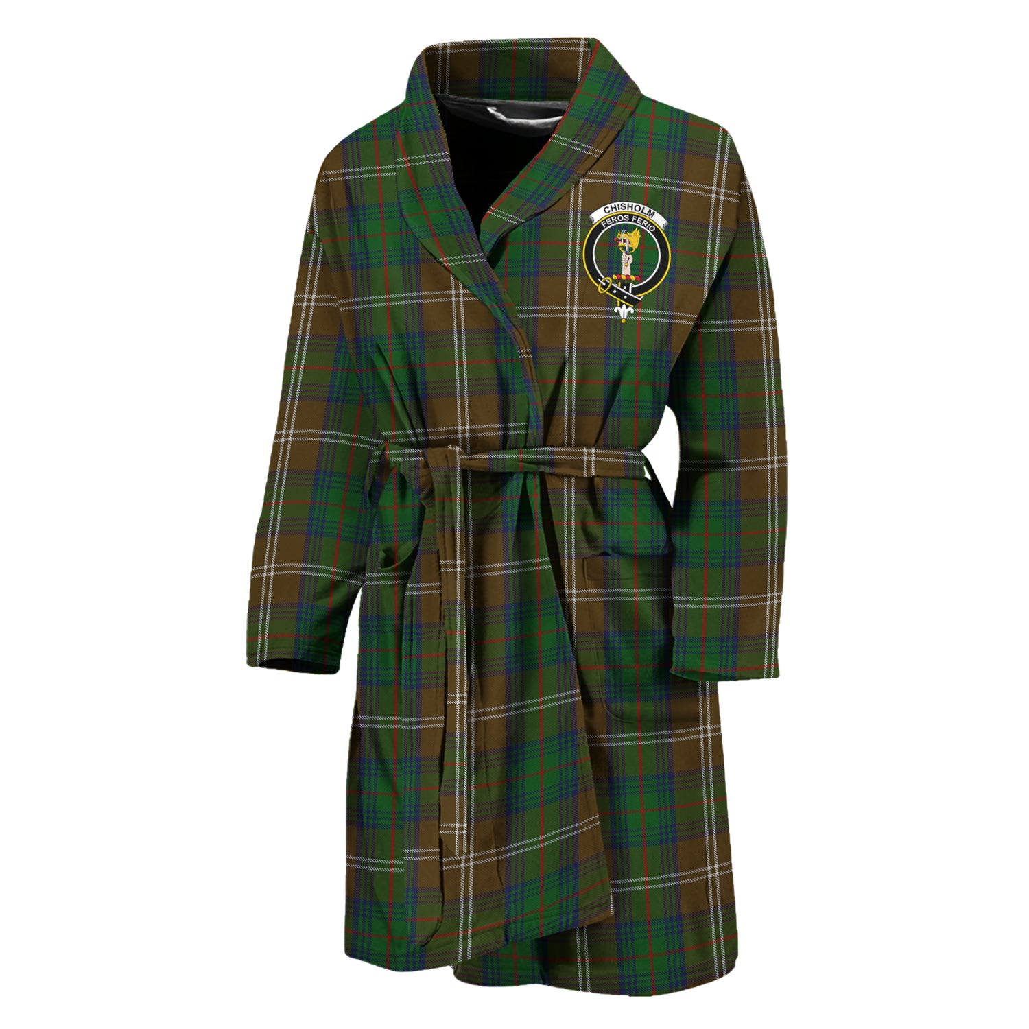 Chisholm Hunting Tartan Bathrobe with Family Crest Unisex M - Tartan Vibes Clothing